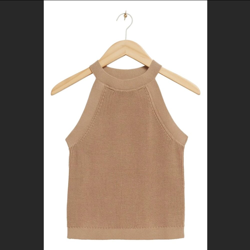& Other Stories Fitted Halter Knit Top XS Beige